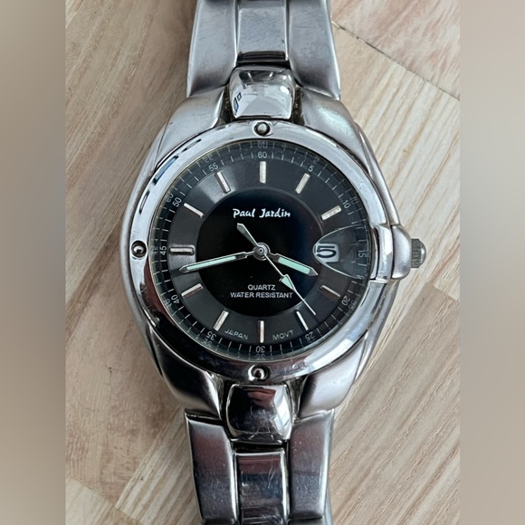 Paul Jardin Men’s Watch Stainless Bracelet Black Dial Date Window - Picture 3 of 13